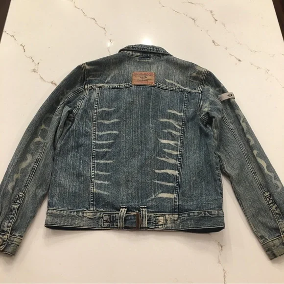 Vintage 2000 Paco Jeans Med Wash Mixed Distressed Denim Jacket Mens Size Small. - Picture 9 of 11